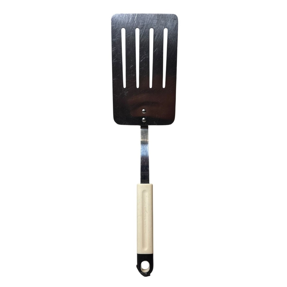 VTG Suncraft Stainless‎ Steel Slotted Turner Spatula White Handle Japan